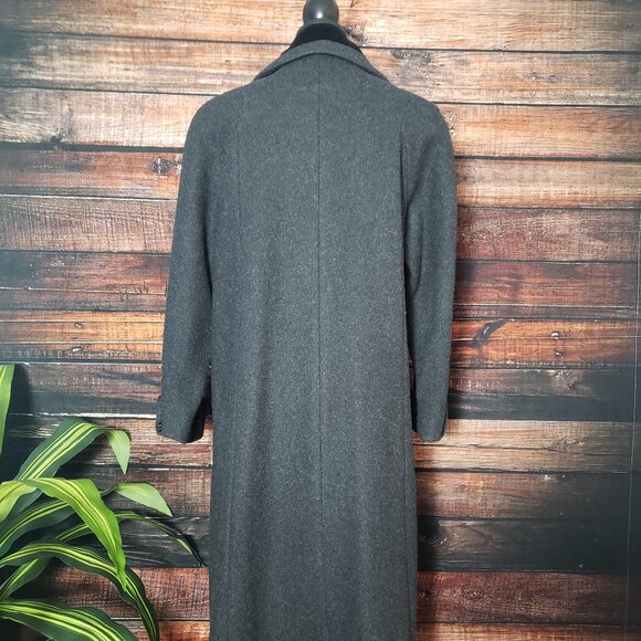 JP 1893 Vintage Large Petite Wool Overcoat Jacket Lined Charcoal Velvet Trim - Picture 3 of 9